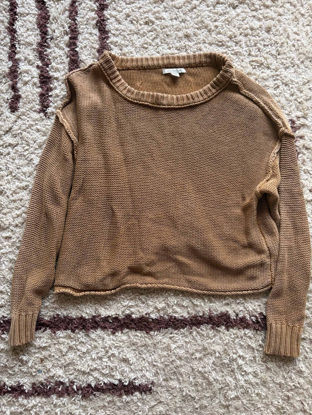 American Eagle Outfitters Camel Knit Crewneck Sweater